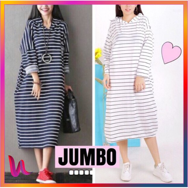 Tunik Wanita Ukuran Jumbo Size XXL Model Salur Belang Belang Warna Hitam dan Putih Bahan Spandek