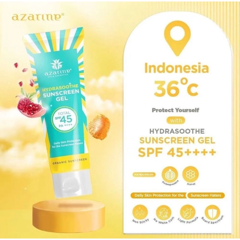 READY COD ‼️ KEMASAN BARU SUNSCREEN AZARINE SPF45 PA+++ SUN SCREEN AZZARINE ORIGINAL BPOM VIRAL TABIR SURYA SUNSCREEN AZARINE HYDRASOOTHE SUNSCREEN GEL / HYDRAMAX-C sunscreen serum calm my acne cicamide