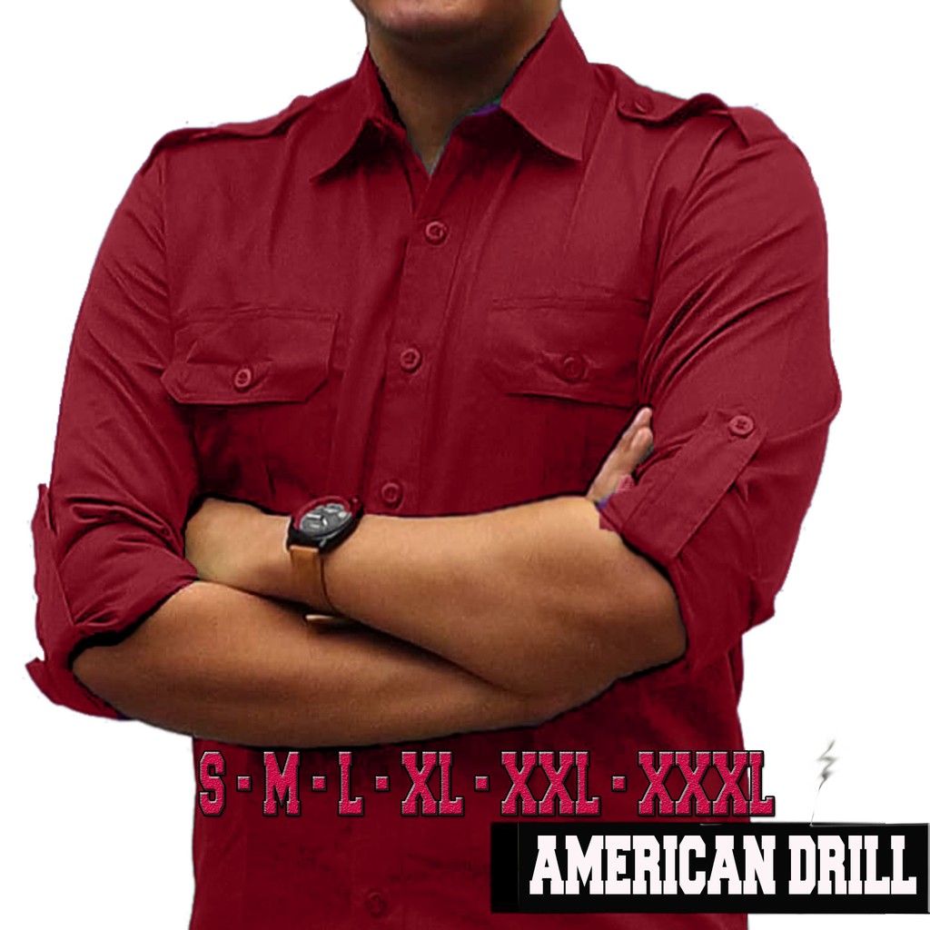 ( COD ) KEMEJA PDL POLOS MAROON BAJU KERJA LAPANGAN TACTICAL HIKING OUTDOOR BAHAN DRILL ORIGINAL