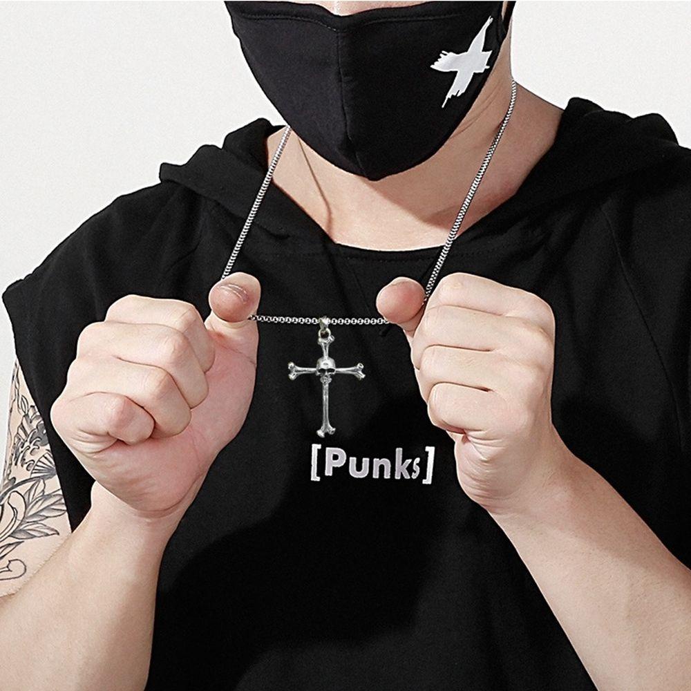 Needway Pria Kalung Unik Sederhana Perak Gaya Korea Kalung Punk Kalung Halloween Kalung Salib Kalung