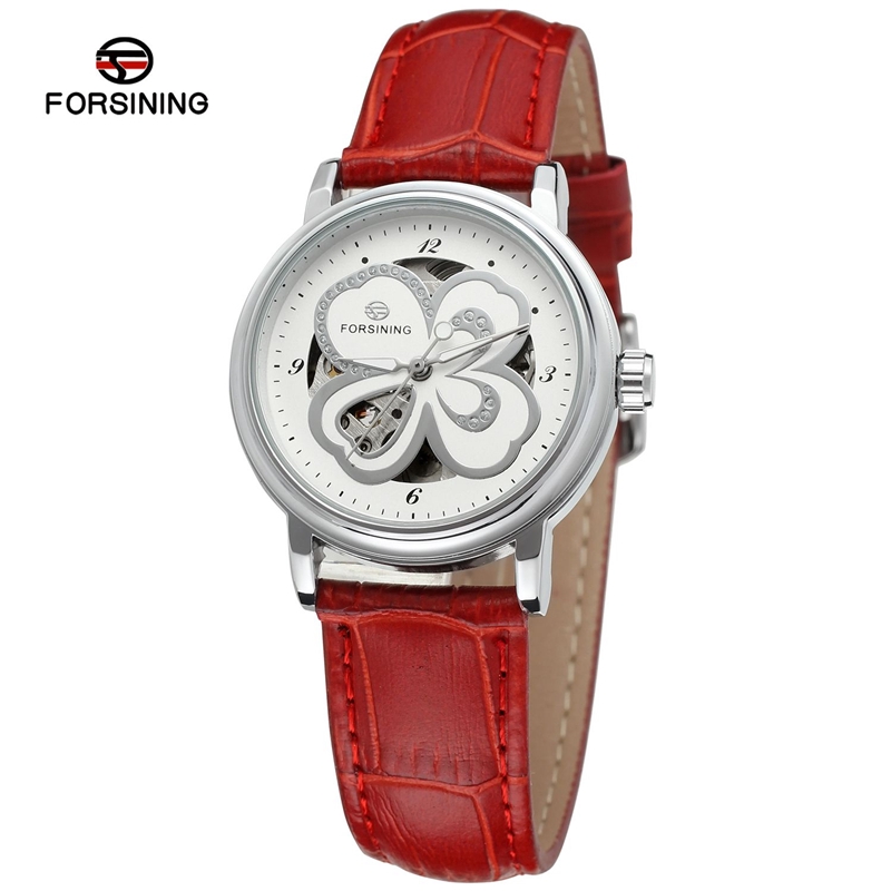 

FORSINING Jam Tangan Women's Automatic Mechanical Watch Leather Watch Four Leaf Leisure Watch