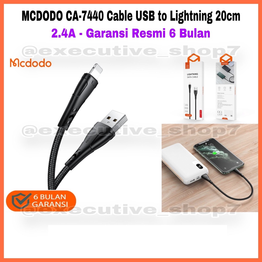 MCDODO CA-7440 Cable USB to Lightning 20cm 2.4A - Garansi Resmi 6 Bulan