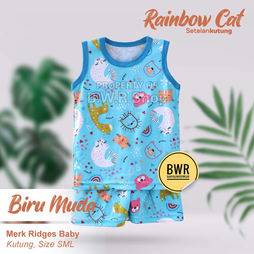 [ 3pc ] Setelan RIDGES KUTUNG Rainbow CAT / Piyama Anak Lengan Kutung Unisex | Bwr