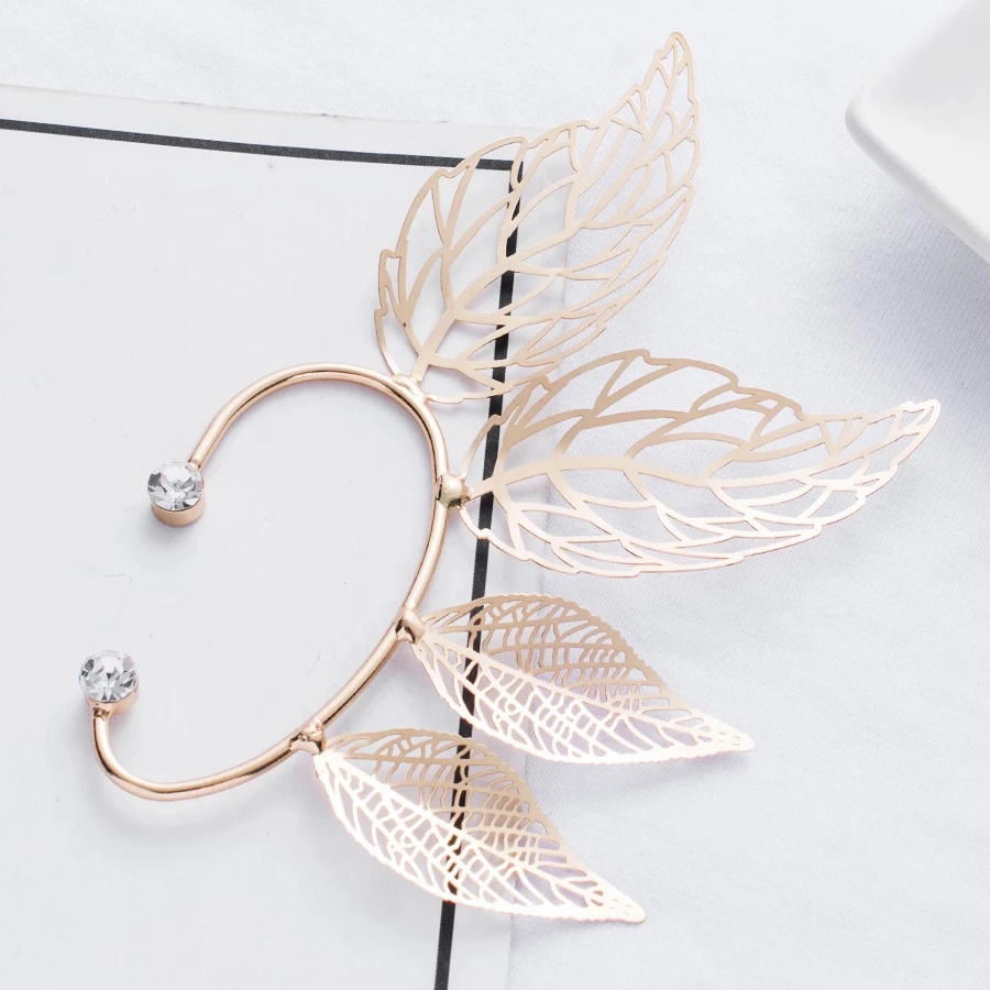 Women Elegant zircon leaf  Ear Clips/ Ladies Bohemia Statement Earrings/ Korean INS Simple Style Wedding Party Ear Jewelry