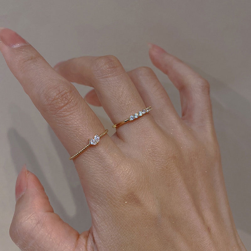 Cincin Kristal Zircon Bentuk Hati Gaya Korea Untuk Wanita