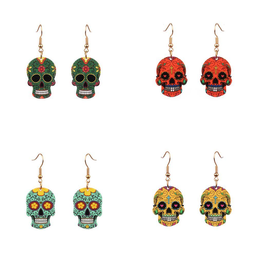 R-bunga Halloween Anting Hip Hop Perhiasan Pasangan Ear Stud Femme Hantu Kepala