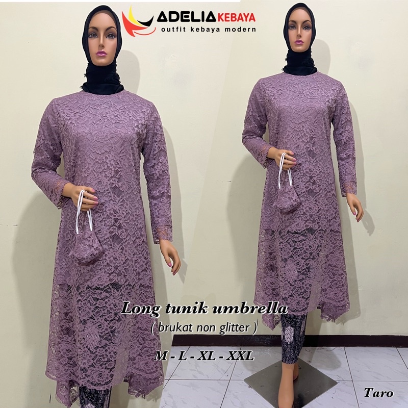 ADE &gt; Setelan kebaya tunik umbrella brukat non gliter - baju kebaya modern - model brukat elegan - pakaian kondangan, nikahan, akad, pesta, wisuda, pagar ayu