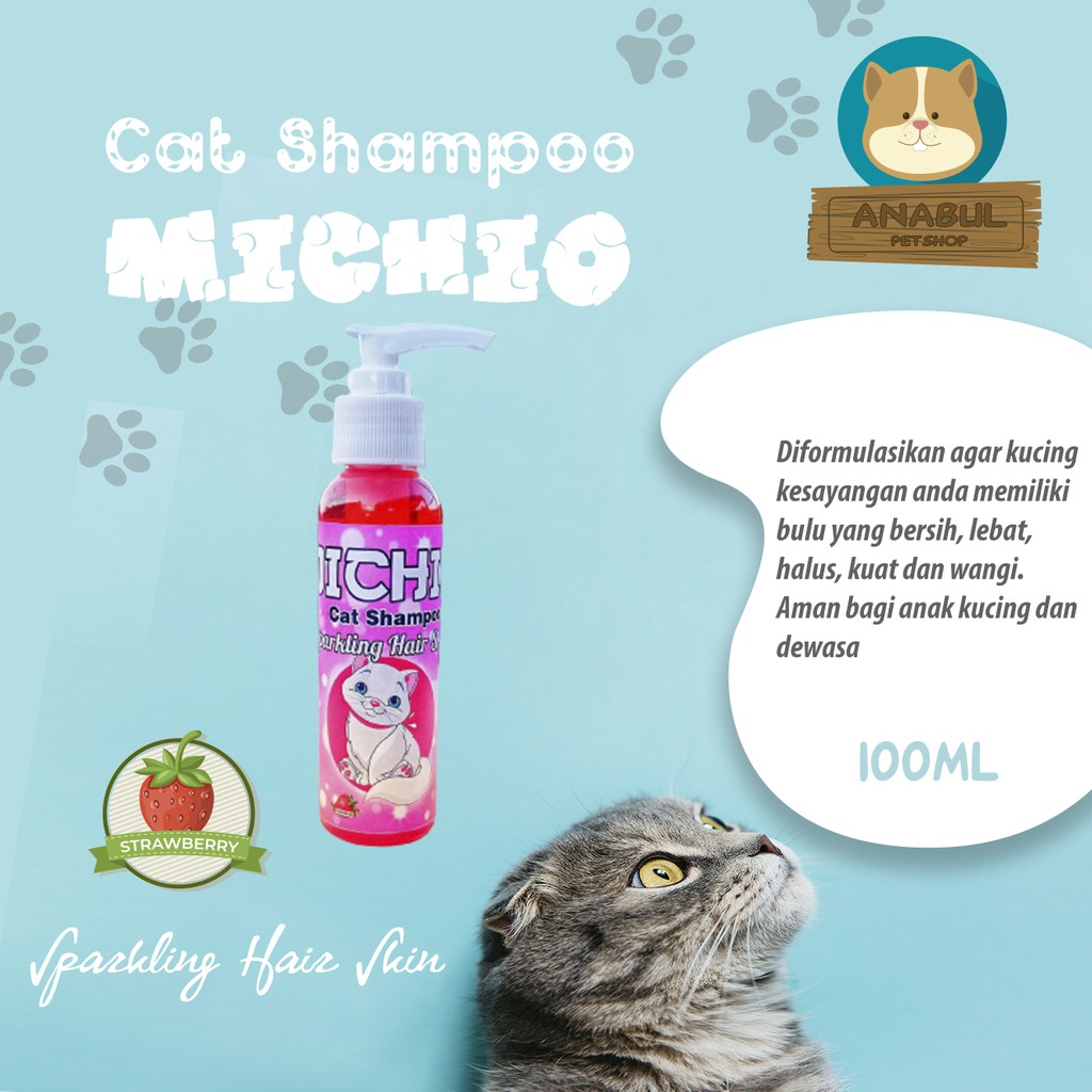 SHAMPOO KUCING &amp; ANJING 100ML MICHIO ANTI JAMUR &amp; KUTU BOTOL PUMP VARIAN STRAWBERRY JERUK APEL-BOTOL PUMP BULAT