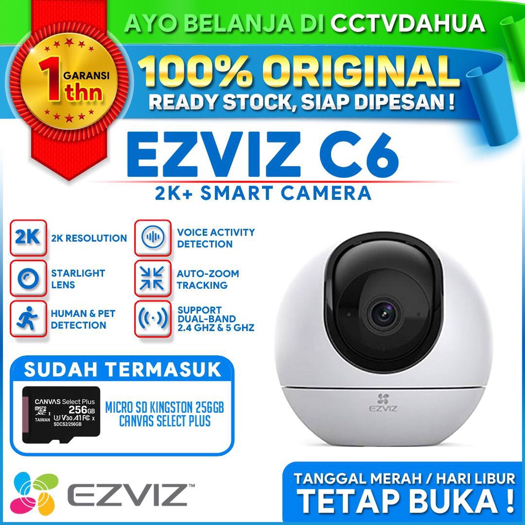 EZVIZ C6 2K 4MP Free MicroSD 256GB Pan Tilt Wi-Fi Auto-Zoom Starlight