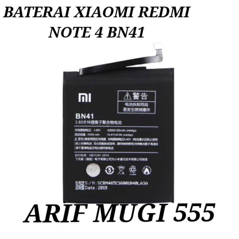 BATRAI BATERAI BATRE BATTERY XIAOMI REDMI NOTE 4 BN41 ORIGINAL