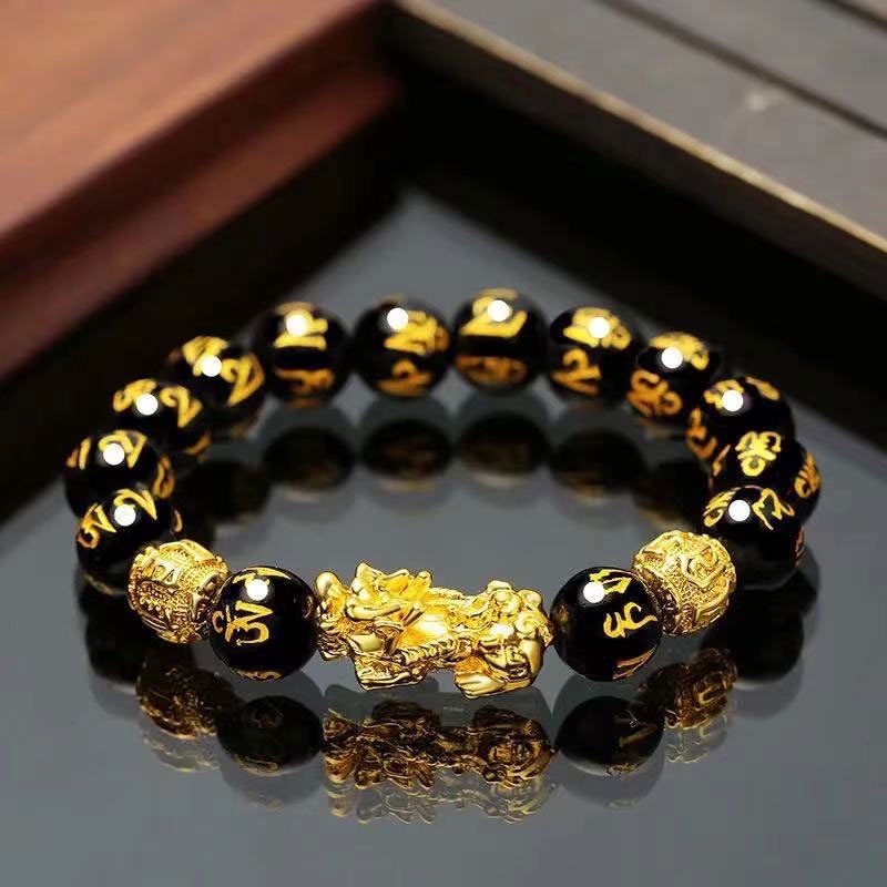 COD Manik Gelang Unisex Fashion Retro Feng Shui Obsidian Emas Hitam Netral Gelang Keberuntungan fashion murah