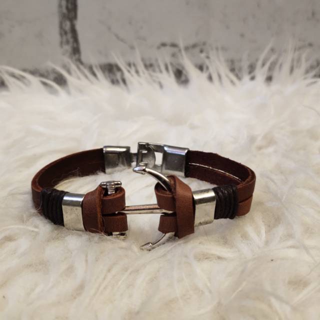 Gelang kulit pria jangkar keren