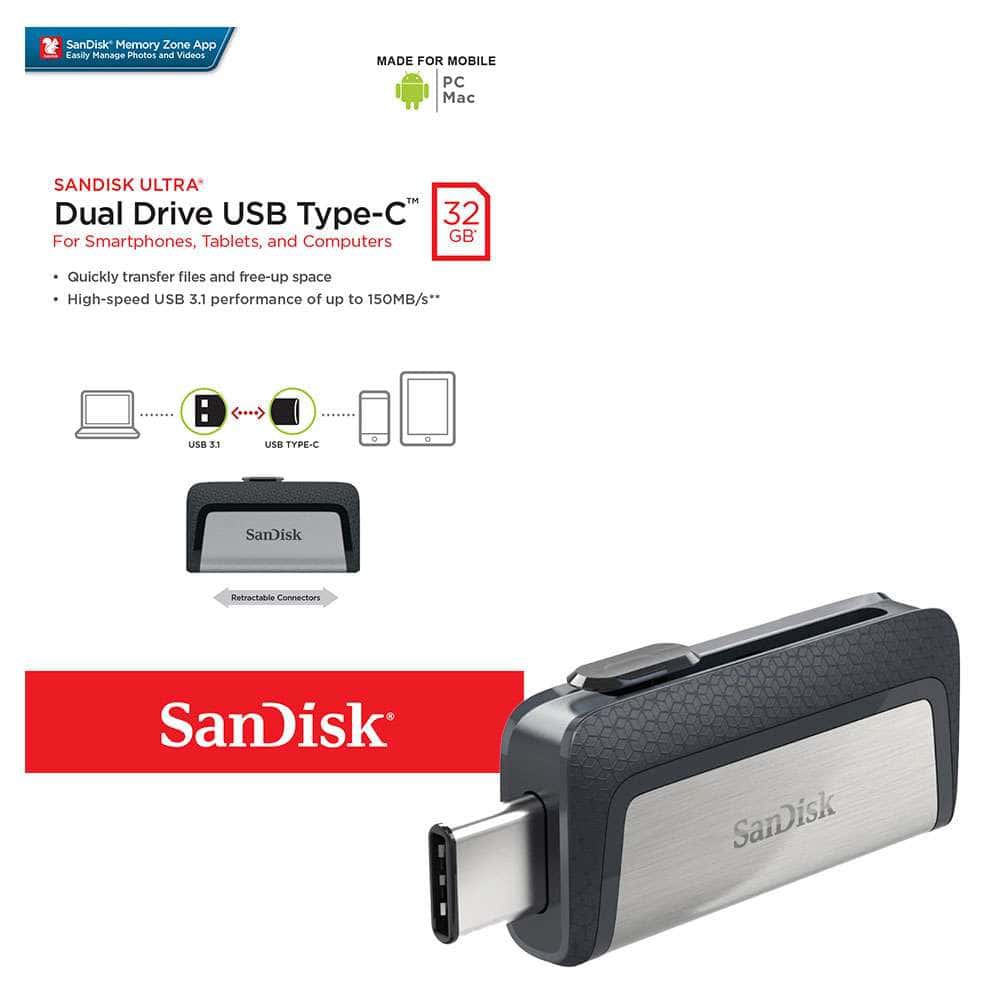 SanDisk Dual Drive OTG USB Type-C USB 3.1 32GB - Silver