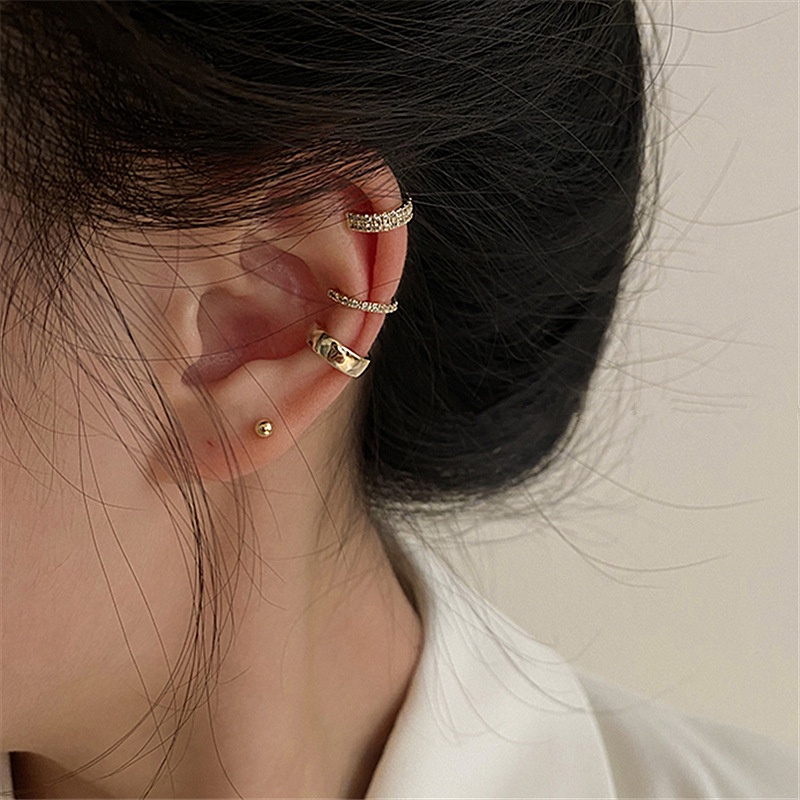 3pcs / Set Anting Bulat Hias Zircon / Berlian Imitasi Gaya Elegan / Minimalis / Bohemian Untuk Wanita