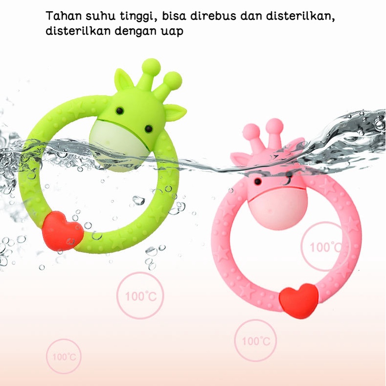 Teether bayi/Gigitan bayi model jerapah BPA Free/Teether berbentuk hati rusa  L278