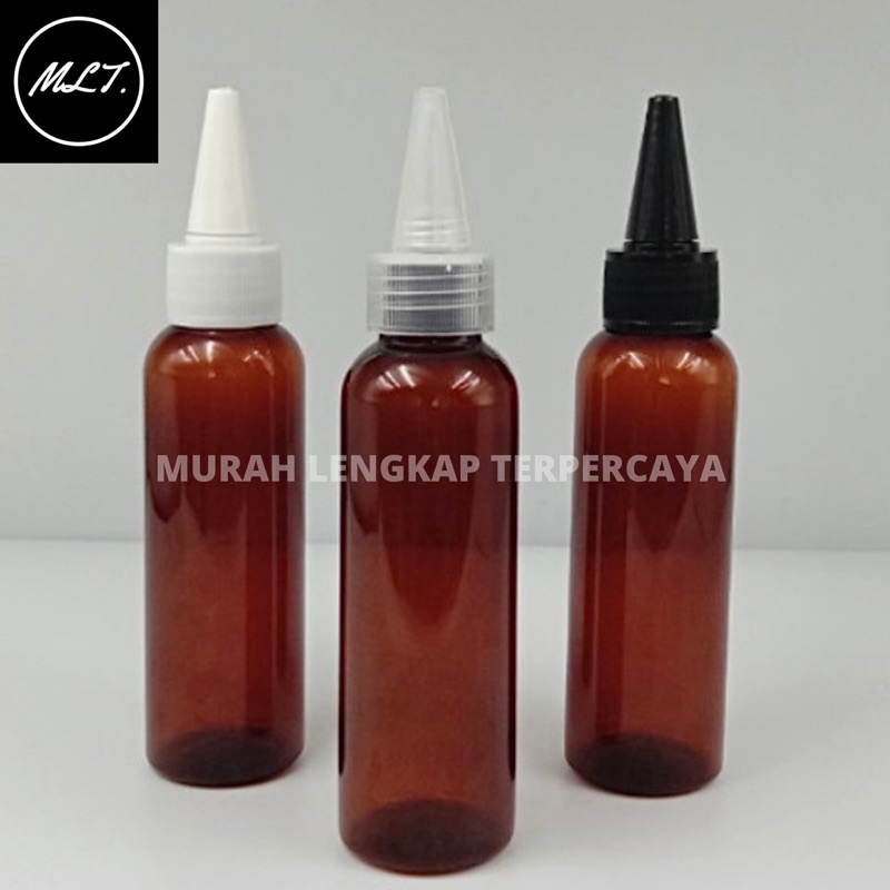 BOTOL TINTA KERUCUT 100ML AMBER COKLAT/BOTOL KERUCUT 100 ML AMBER COKLAT PET 100ML AMBER TINTA KERUCUT