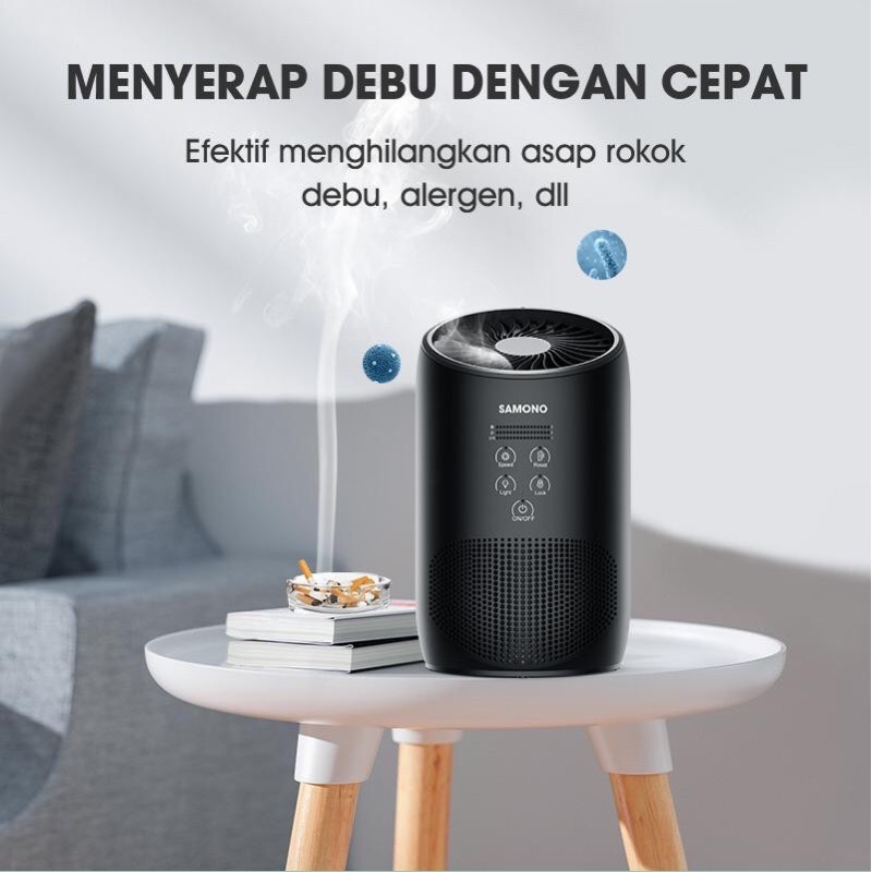 SAMONO APB80 Smart Air Purifier HEPA 13 Filter 4 Lapis 3 Tingkat Kecepatan Desain Child Lock Tidak Bising Mode Pengingat 12W up to 10m2 Bisa Tambah Essential Oil