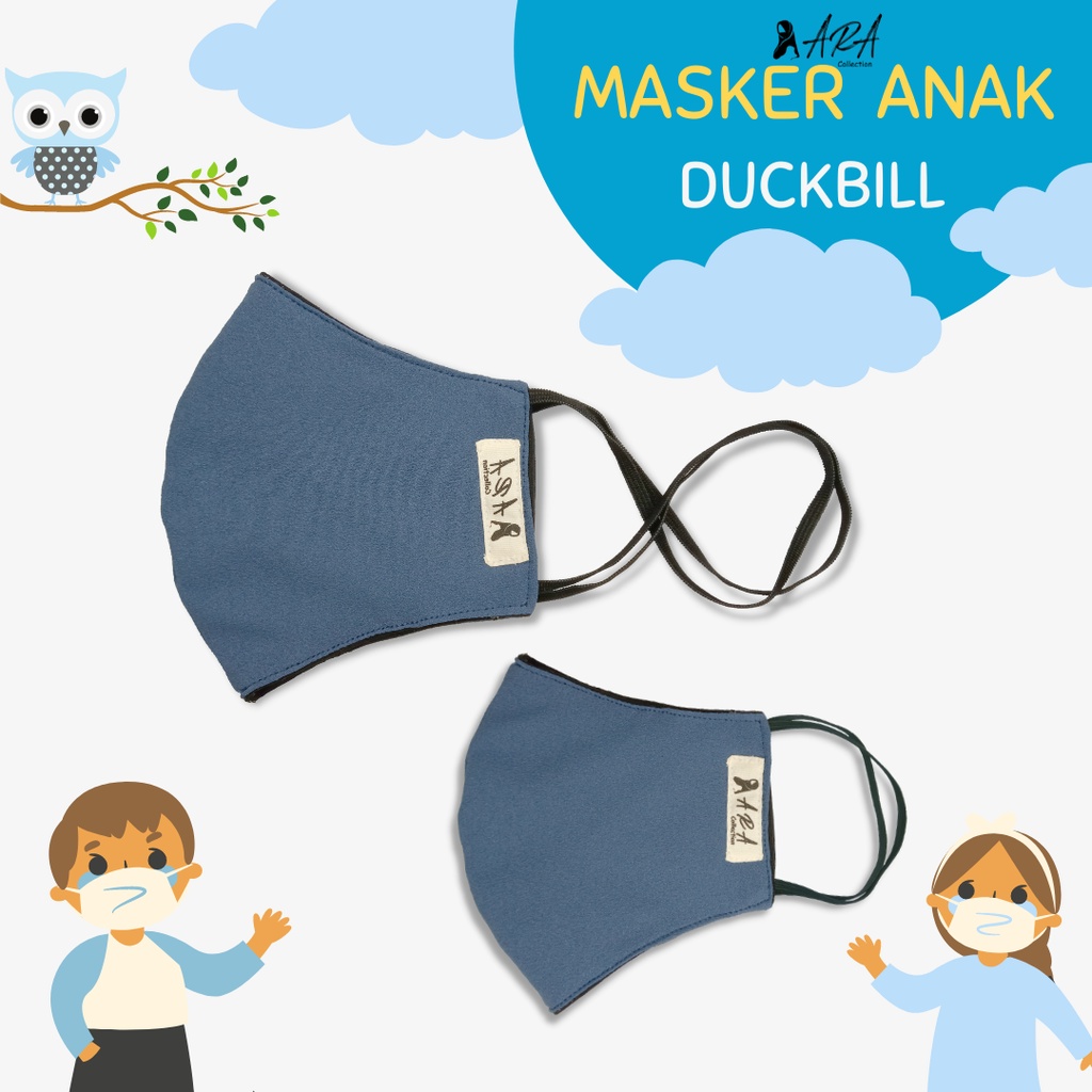 Masker Kain Hijab Duckbill Earloop Headloop Katun Anak 3 Lapis 3 Ply Ara