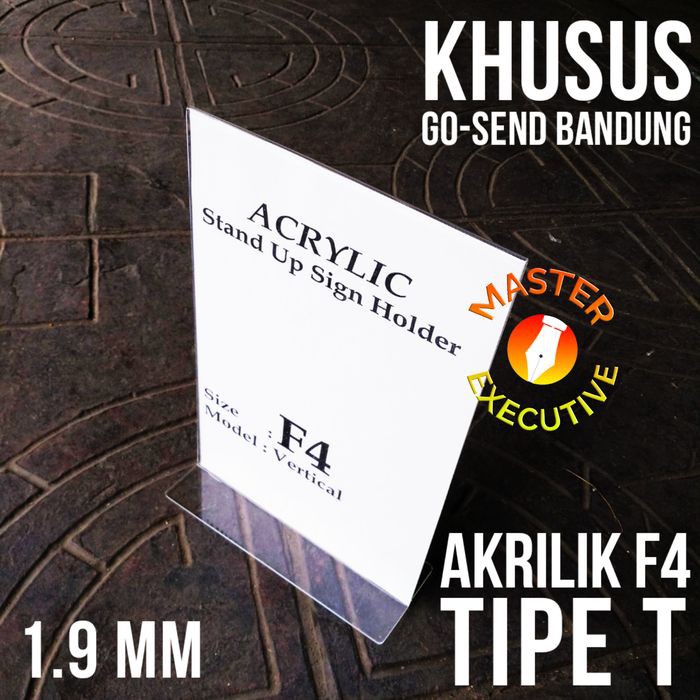 Akrilik F4 Tipe T / Stand Up Vertical Acrylic Sign Holder Untuk Brosur Pengumuman Display Produk