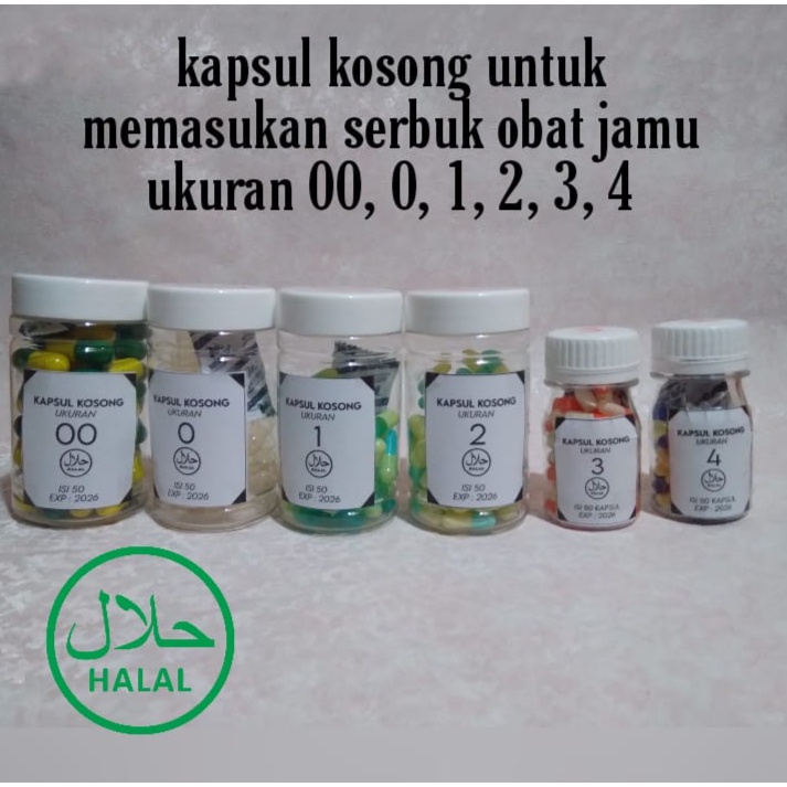 Kapsul Kosong Cangkang Kapsul Ukuran  00, 0, 1, 2, 3, 4  isi 50 kapsul HALAL