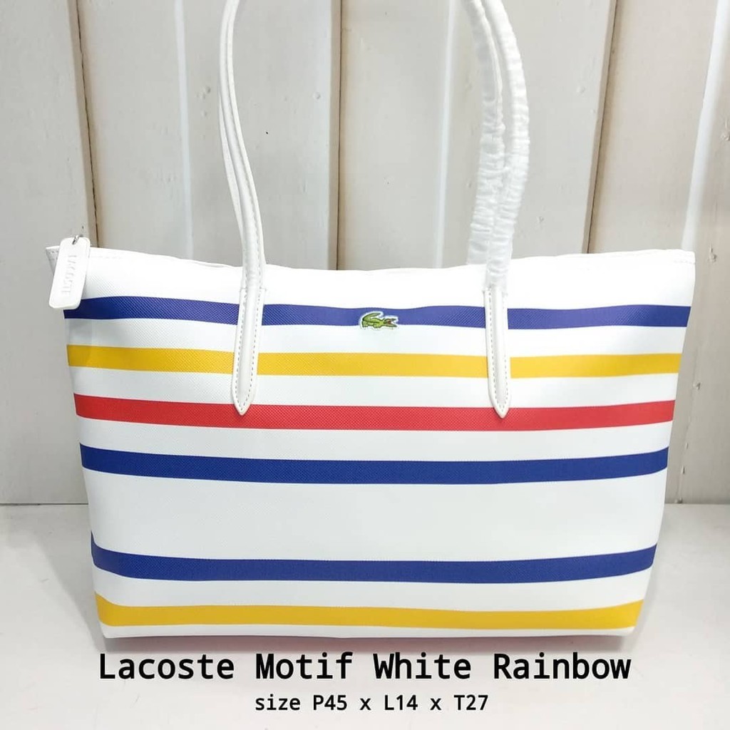 Tas Handbag Tas Tangan Lacoste Motif White Rainbow