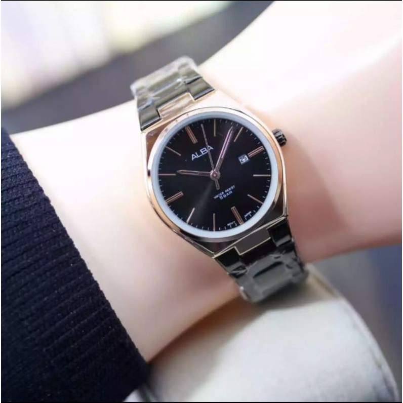 COD JAM TANGAN WANITA ALBA ANTI AIR / TANGGAL AKTIF / STRAP STAINLESS STEEL