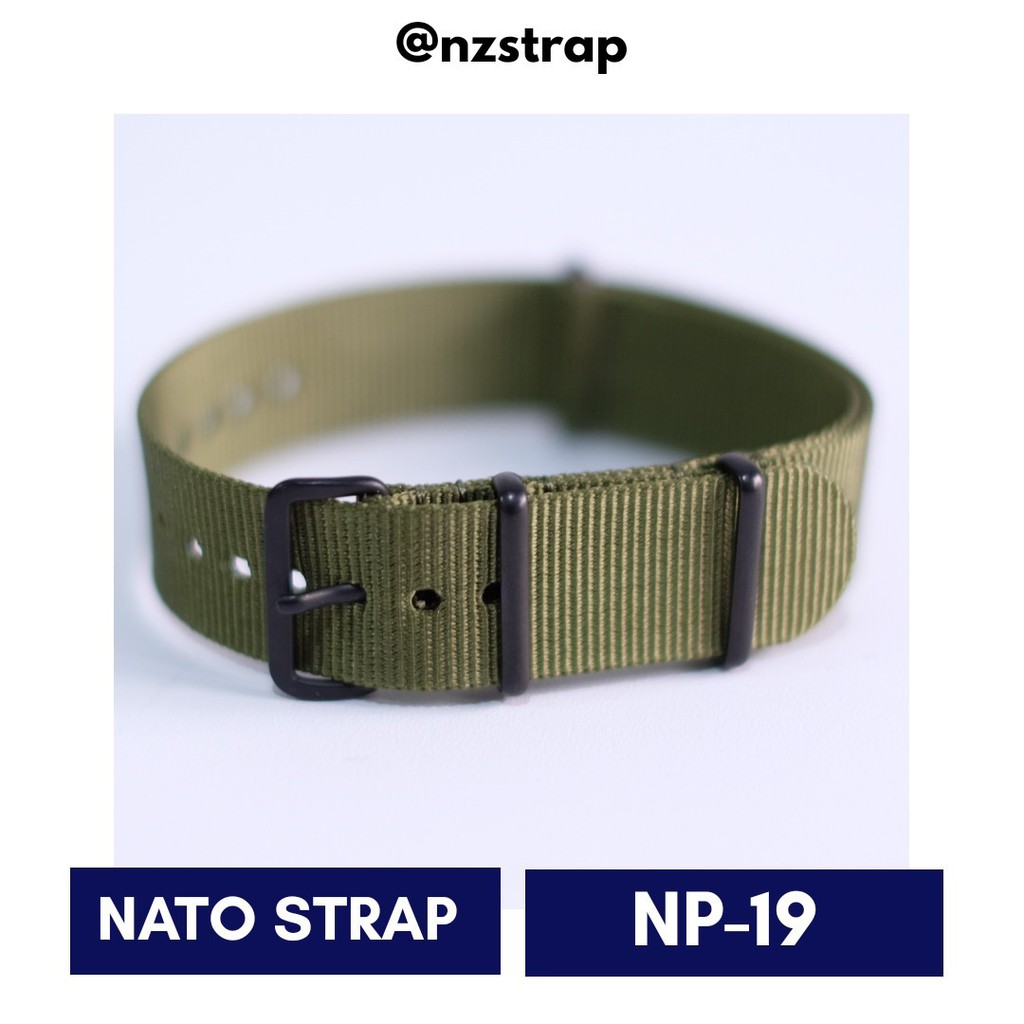 [NP-19 Size 28mm] Tali Jam Tangan Nylon Nato PVD Black Buckle Strap Watch