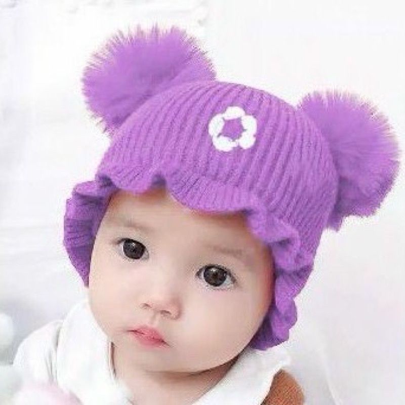 Topi Rajut Bayi Renda Pom&quot;/ topi kupluk renda (0-2 tahun)