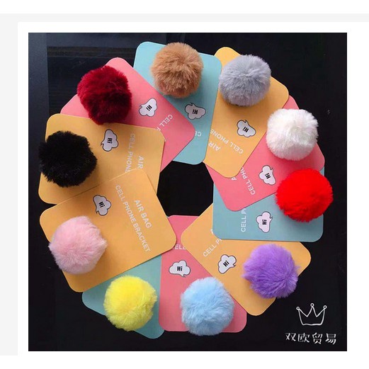 Pop Socket Phone Holder Pom Pom Bulu Warna / Popsocket Bulu / Pompom 3D