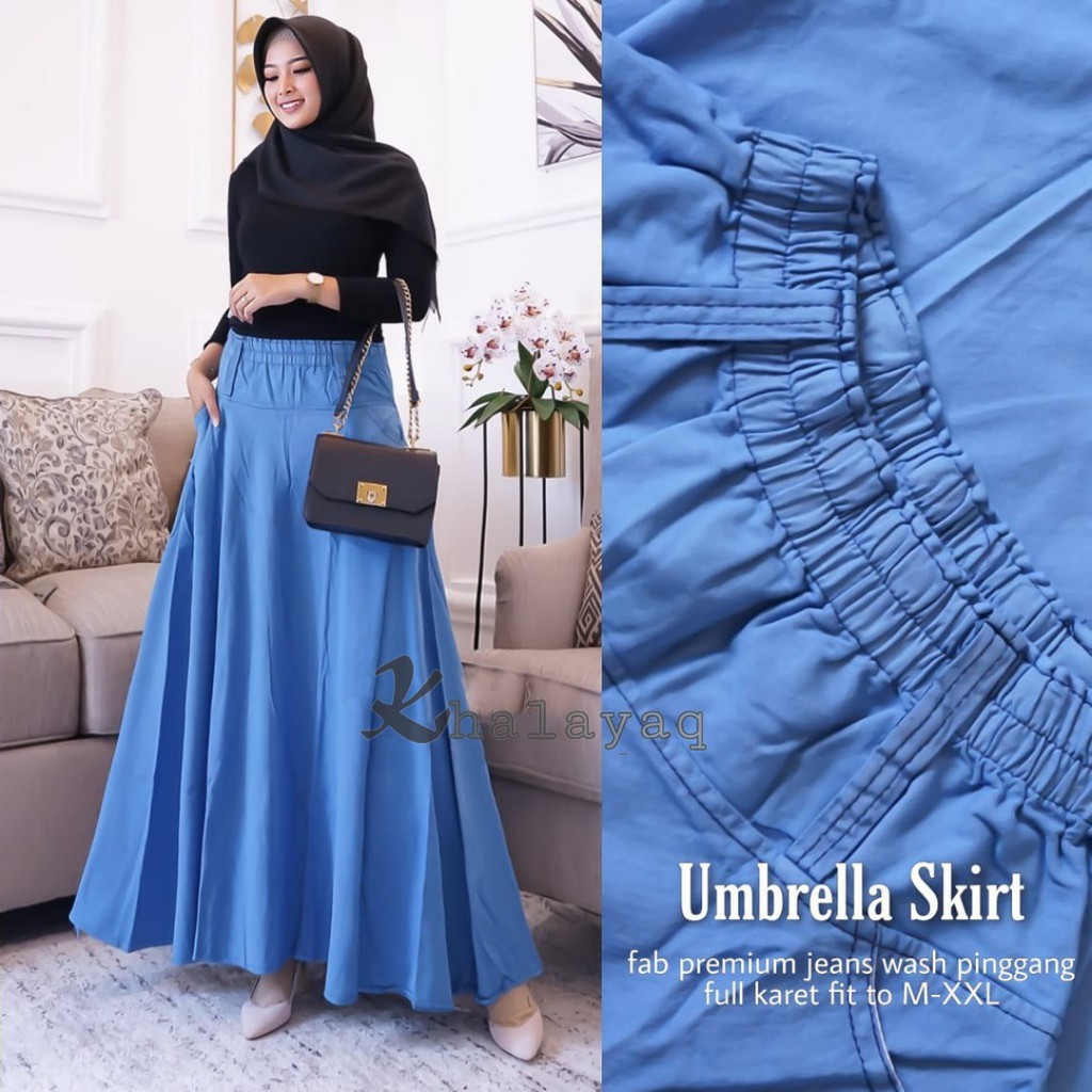 COD Etude Rok Jeans Payung panjang Size Big Jumbo Karet Melar/ ROK KLOK / FLARE SKIRT