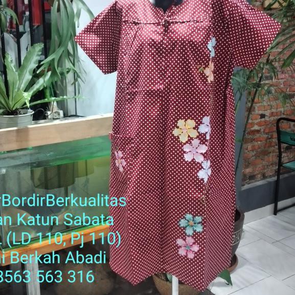 ♚ Daster Bordir Lengan Pendek Katun Sabata All Size (M-L) ➢