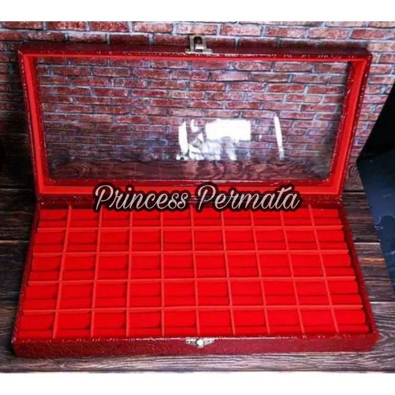 Kotak Tempat Batu Kaca Isi 50 Cincin Akik Dan Permata