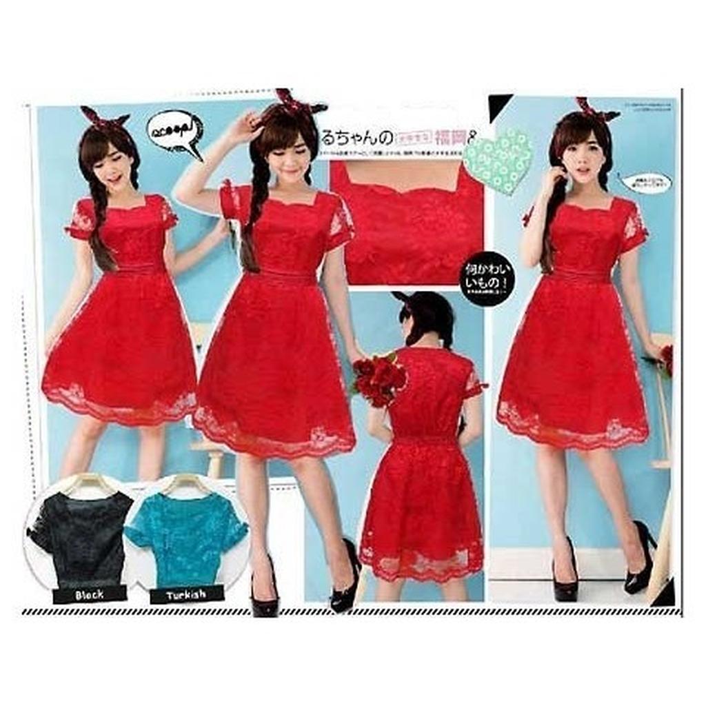 dress brukat lengan pita