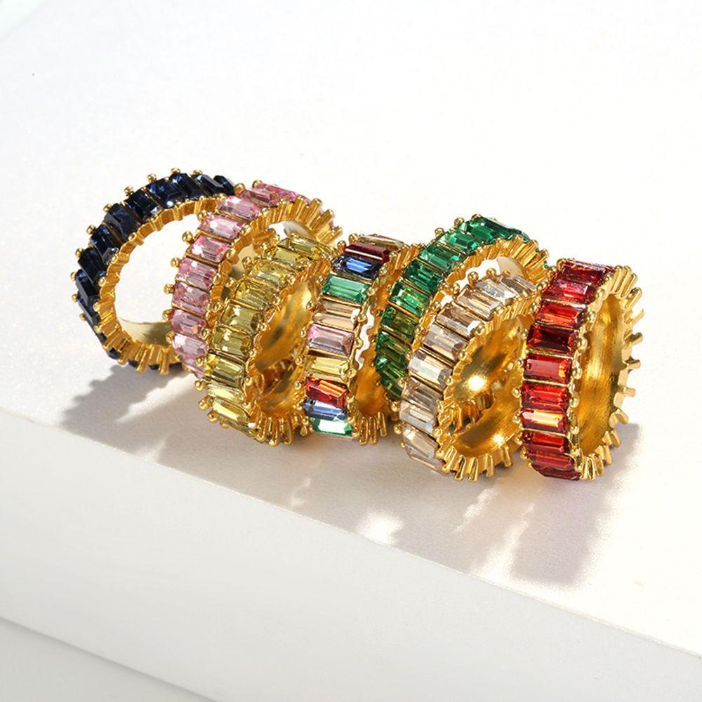 NEEDWAY Birthstone Cincin Trendi Sederhana Hadiah Perempuan Berlian Temperamen Multicolor Finger Ring