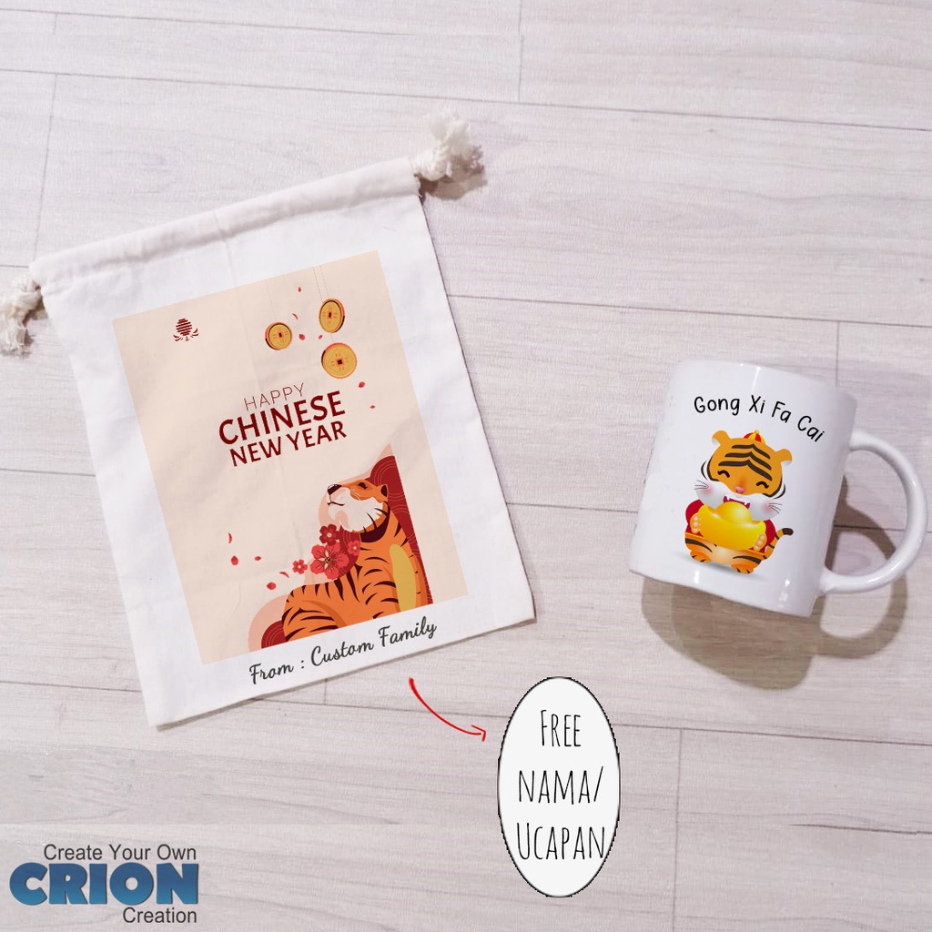 Mug Hampers Imlek Pouch serut bisa custom tulisan atau ucapan by crion