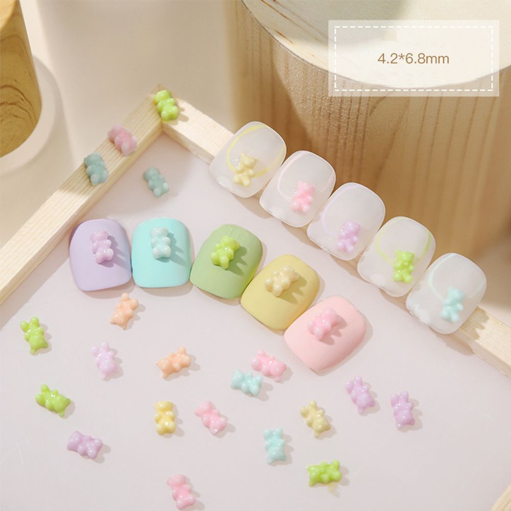 MXBEAUTY 30Pcs/Bag Bow Bear Nail Art Accessories Cartoon DIY Nail Art Decorations Bear Bow Nail Studs Cute Candy Color Mixed Resin Nail Salon Manicure Ornaments Matte Nail Jewelry