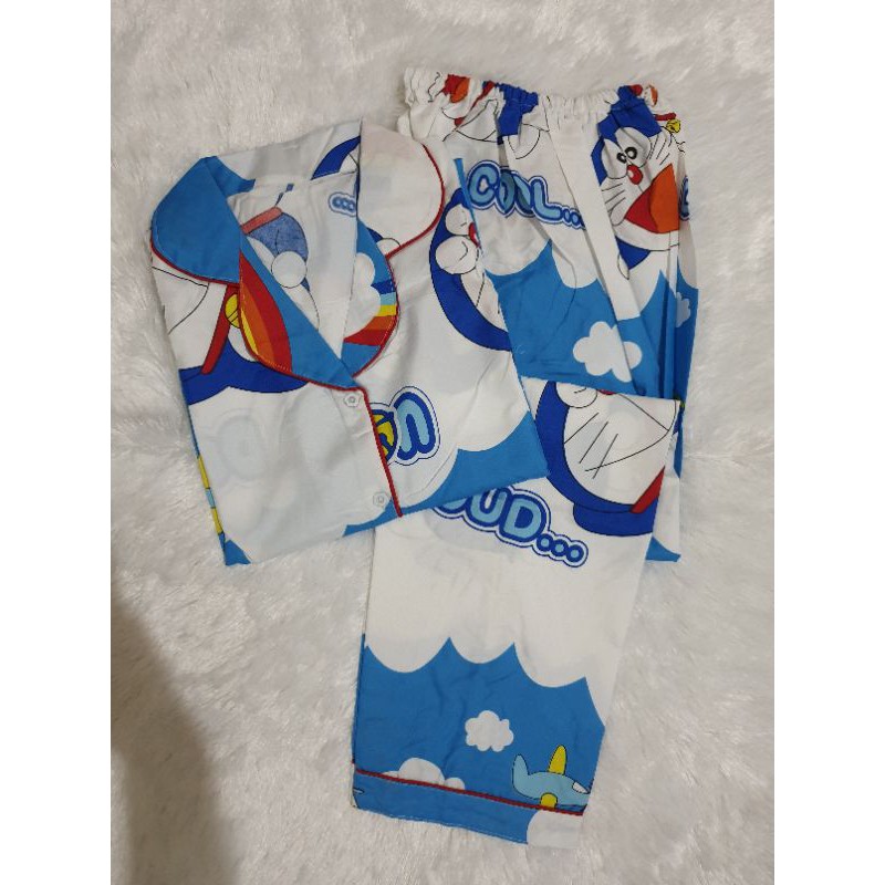 Baju Tidur Piyama Wanita/Cewek Pajamas Dewasa Katun Motif Doraemon Awan