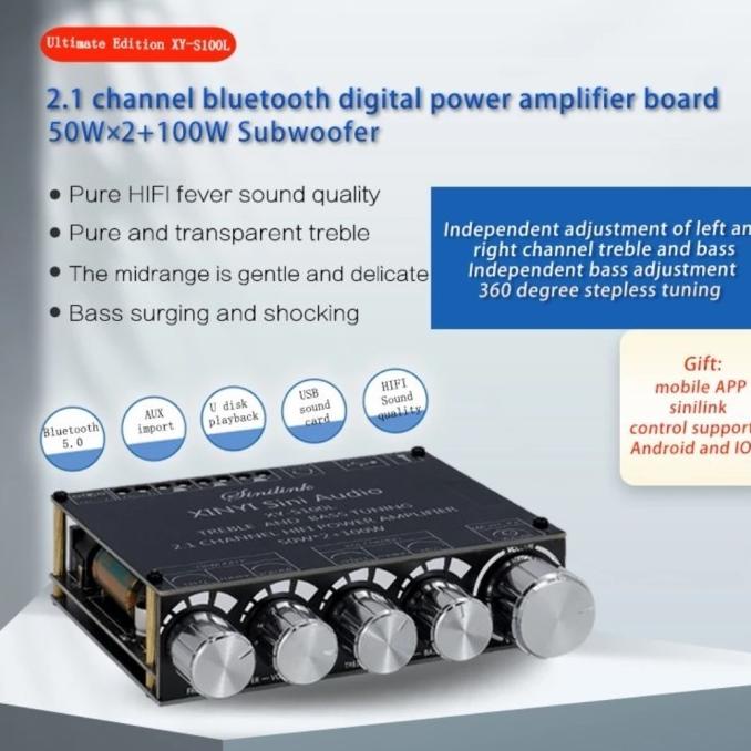 Bluetooth Amplifier 2X50W + 100W Subwoofer 2+1 Hifi