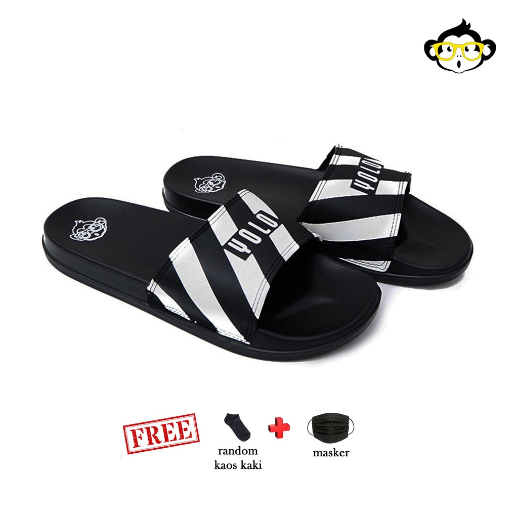 Yolo Footwear - Sentarum Series Hitam / Putih | Sandal Slide | Sandal Original | Sandal Pria