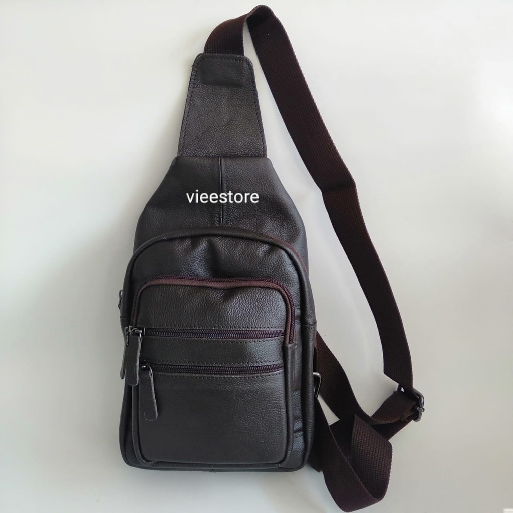 Tas Kulit Pria Waist Bag Pinggang Kulit Asli Selempang Pria Kul IH736 Real Polo/ Impor/ Ipad - Cok
