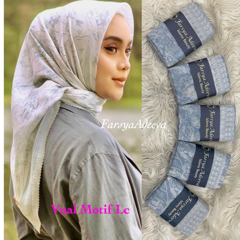 Kerudung segiempat motif terbaru segiempat motif deenay kw bahan voal grosir segiempat motif termurah Safa Hijab-FUJI SKY BLUE