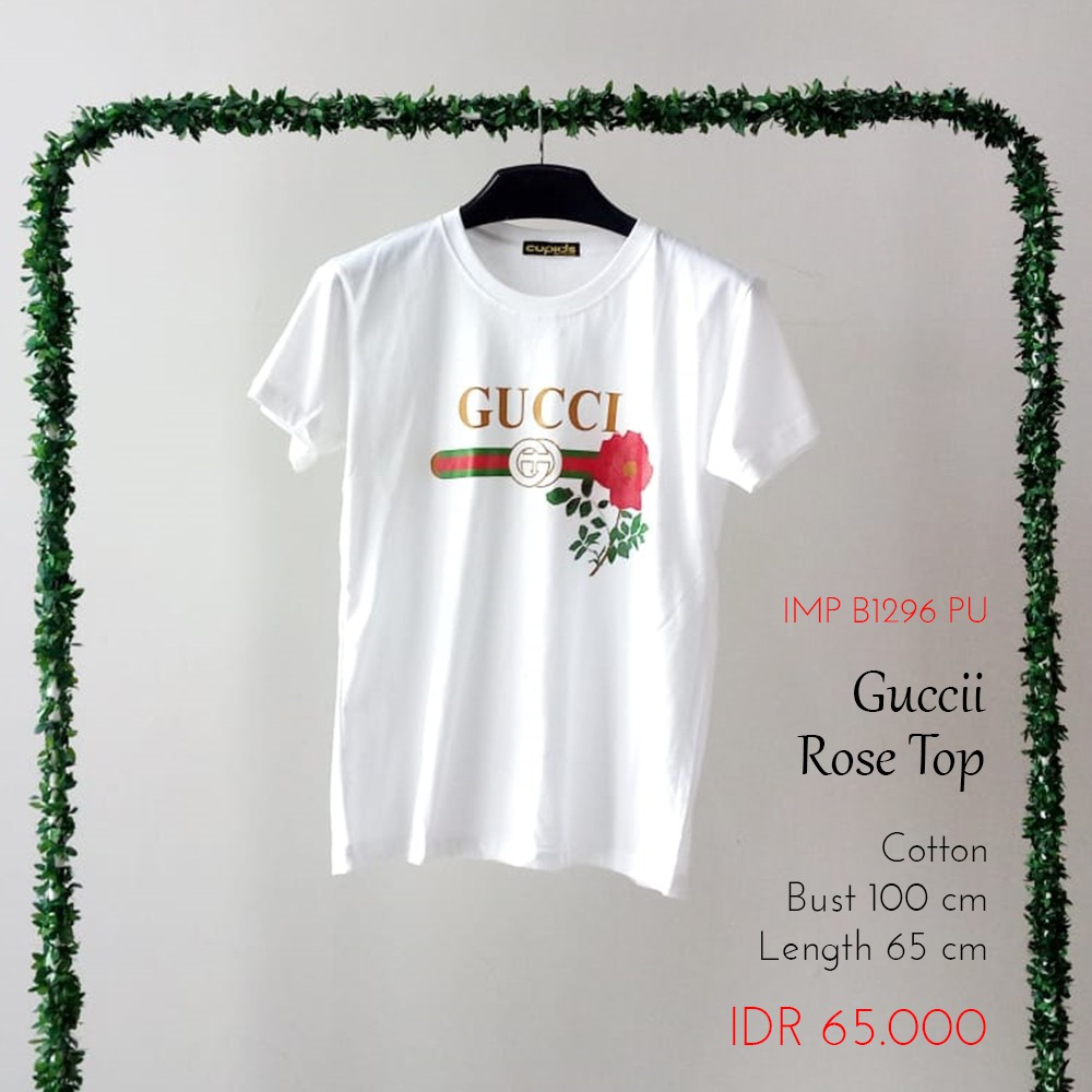 Tshirt Wanita Kaos Lengan Pendek Katun Warna Putih - Guccii Rose Tee