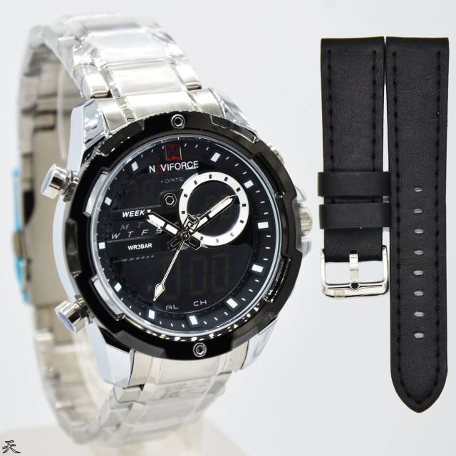 Jam Tangan Pria Naviforce Original Dual Time Paket