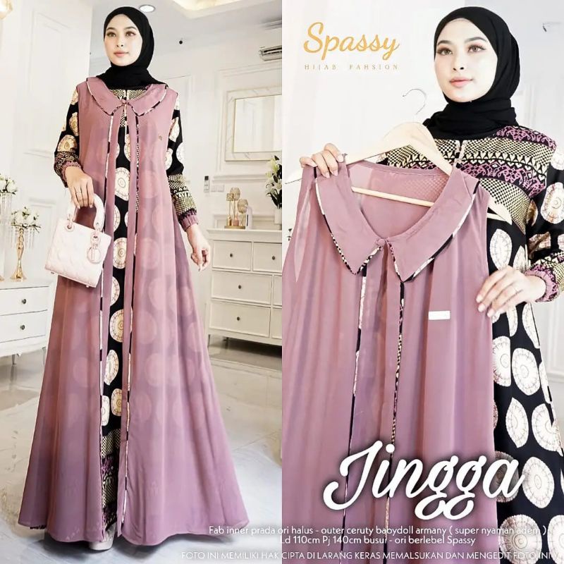 AB Jingga set dusty /set gamis viral plus rompi / gamis katun prada ori mix ceruty babydoll / gamis 