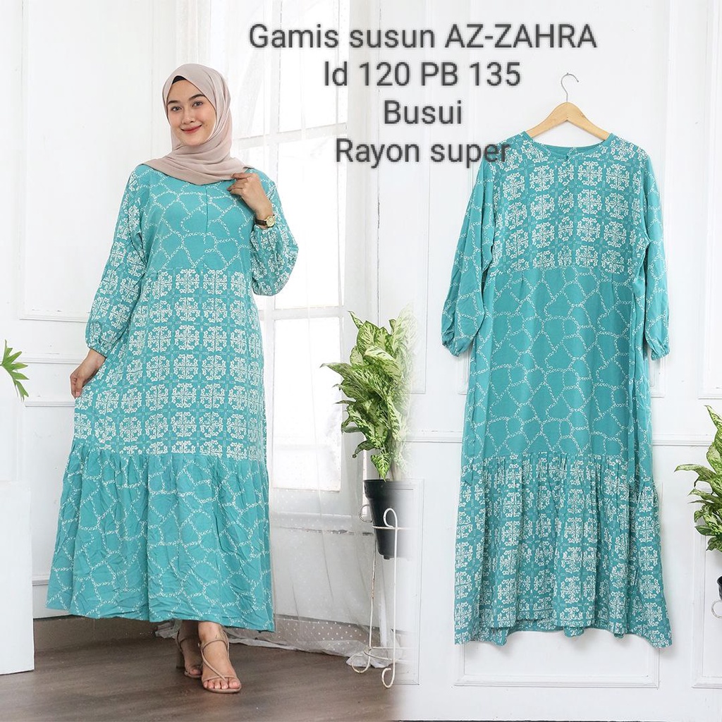 GAMIS RAYON AZ-ZAHRA MODEL SUSUN JUMBO LD 120 MOTIF SOFT RESLETING DEPAN KEKINIAN BATIK CAP PEKALONGAN