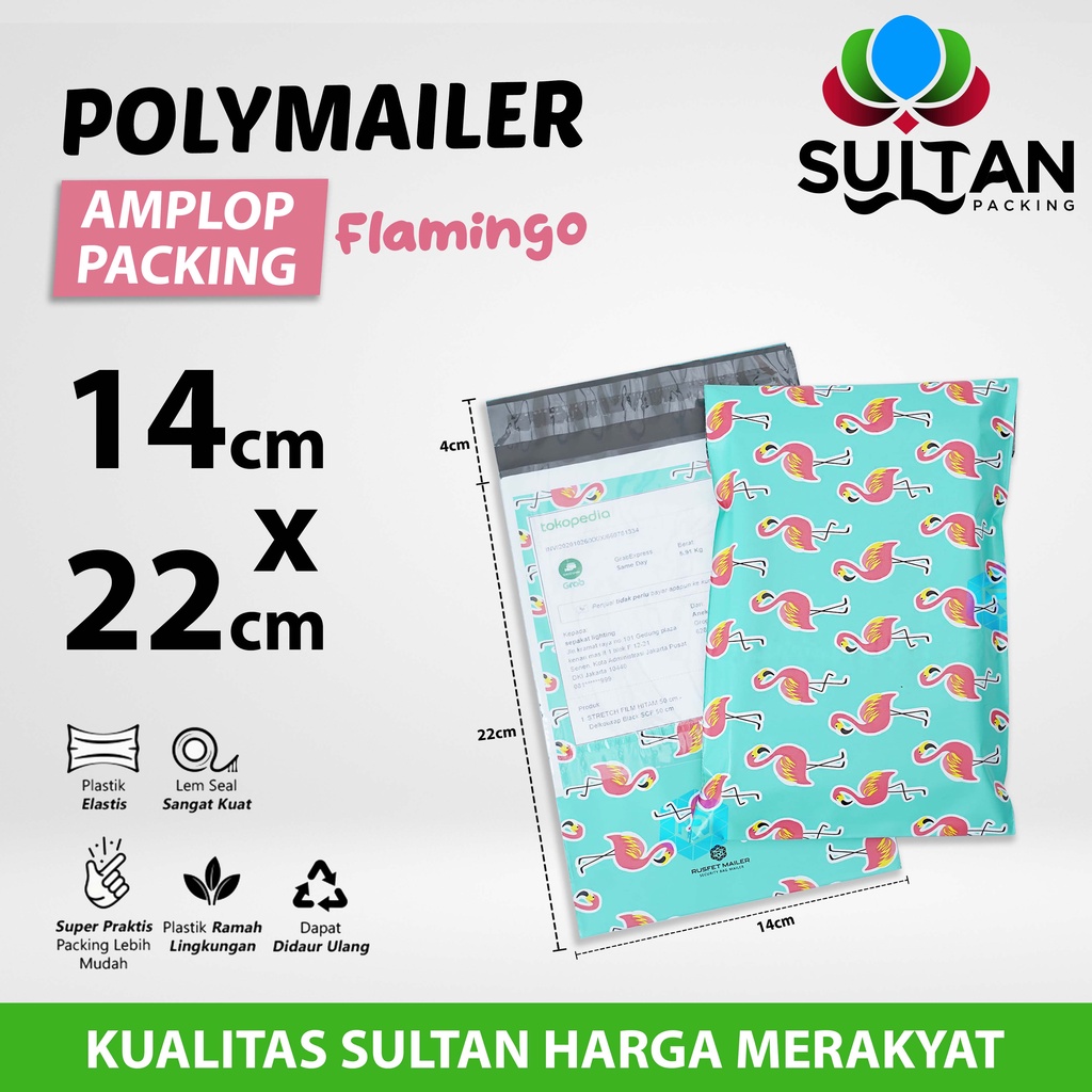 

Polymailer Polimailer 14cm x 22cm Amplop Plastik Packing Motif Flamingo Rusfet Satuan