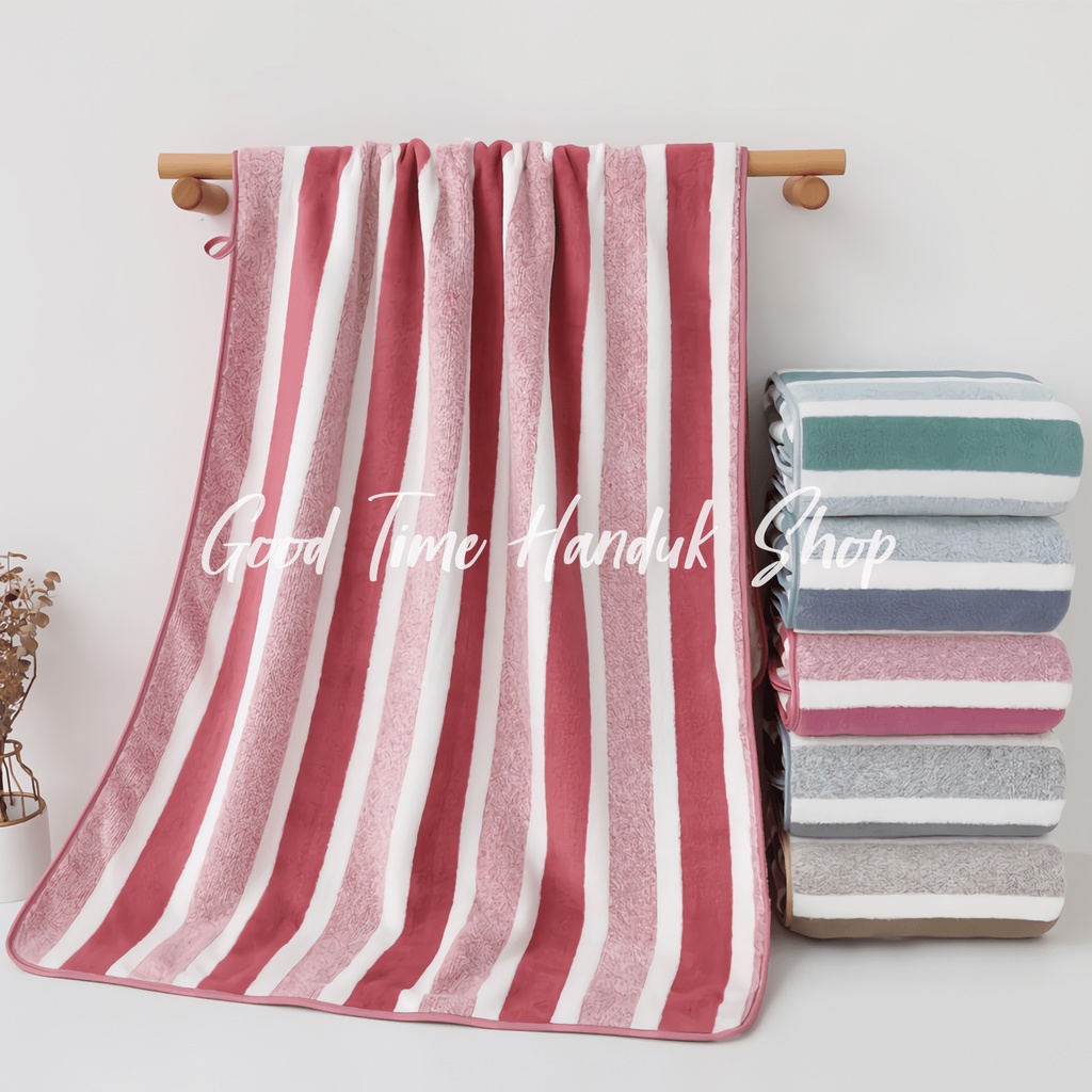 Handuk Anak (Uk. 50x100cm) / Handuk Dewasa (Uk. 70x140cm) Motif Salur Besar Kecil Microfiber Handuk Mandi Lembut Towel Serap Air