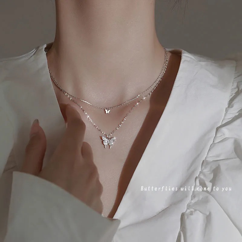 IFYOU Kalung Rantai Liontin Kristal Warna Silver Untuk Wanita