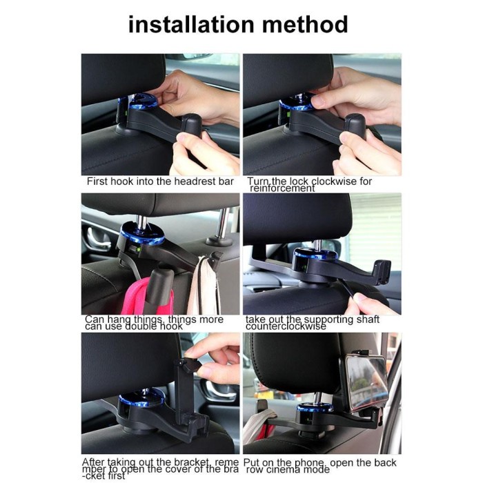 Double Dual Hook Holder Car Phone Holder Gantungan Jok Organizer Mobil Headrest