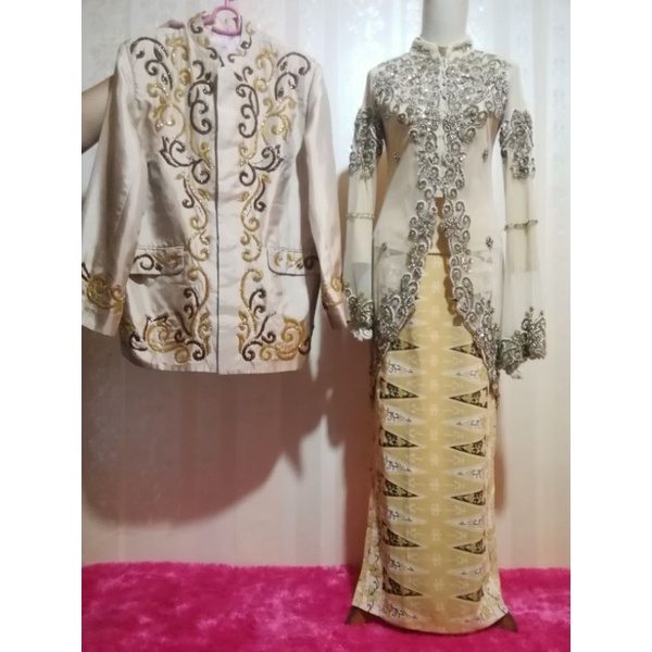 Preloved PL Set Baju Pengantin Tunangan Lamaran Midodareni Jawa Kebaya Beskap Coksu Krem Payet Payet